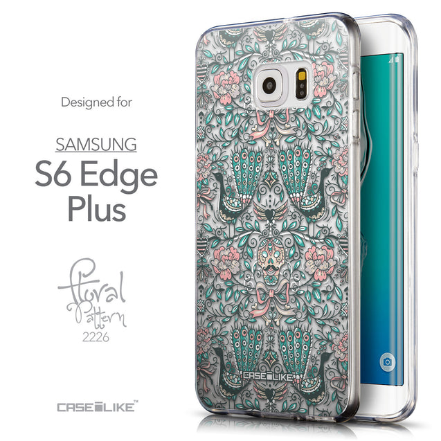 Front & Side View - CASEiLIKE Samsung Galaxy S6 Edge Plus back cover Roses Ornamental Skulls Peacocks 2226