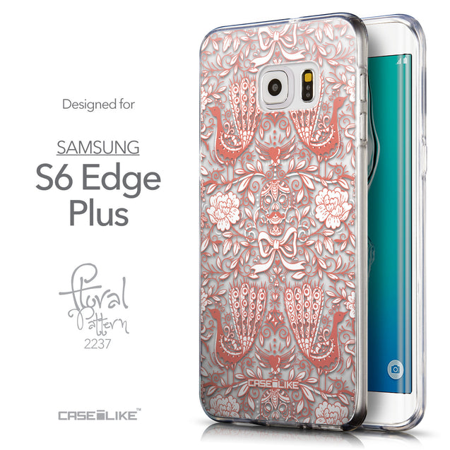 Front & Side View - CASEiLIKE Samsung Galaxy S6 Edge Plus back cover Roses Ornamental Skulls Peacocks 2237