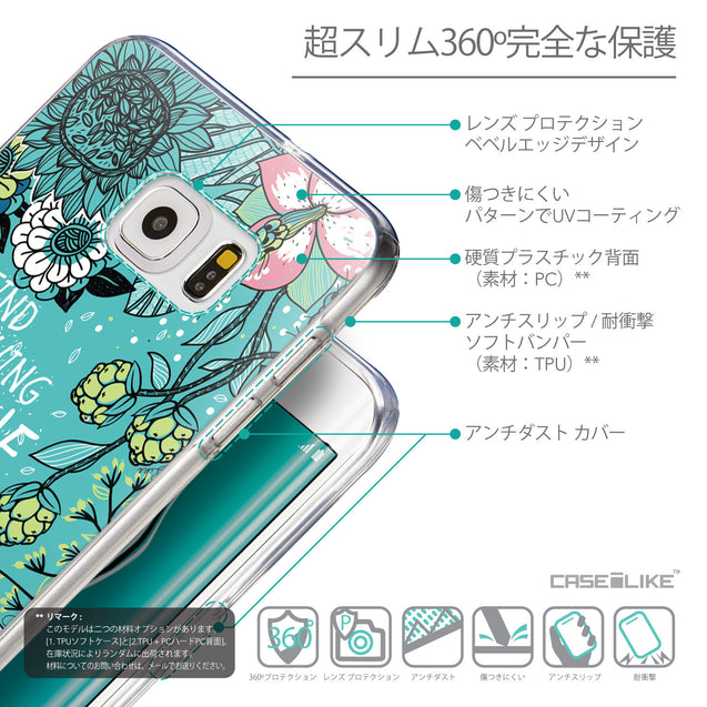 Details in Japanese - CASEiLIKE Samsung Galaxy S6 Edge Plus back cover Blooming Flowers Turquoise 2249