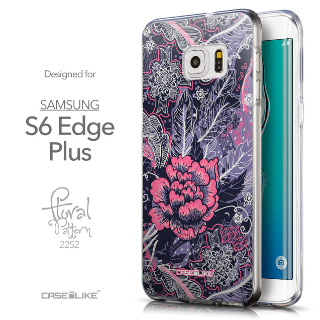 Front & Side View - CASEiLIKE Samsung Galaxy S6 Edge Plus back cover Vintage Roses and Feathers Blue 2252
