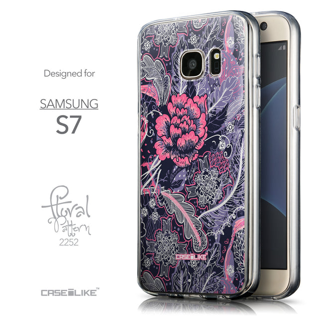 Front & Side View - CASEiLIKE Samsung Galaxy S7 back cover Vintage Roses and Feathers Blue 2252