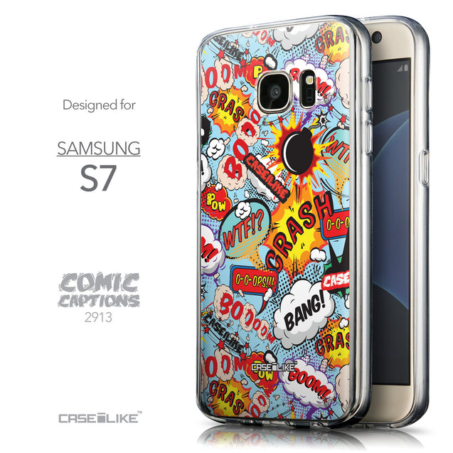 Front & Side View - CASEiLIKE Samsung Galaxy S7 back cover Comic Captions Blue 2913