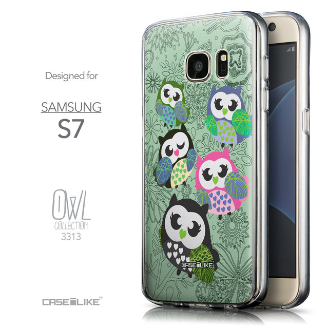 Front & Side View - CASEiLIKE Samsung Galaxy S7 back cover Owl Graphic Design 3313
