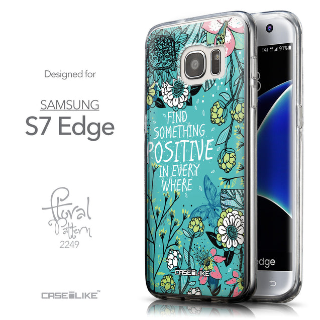 Front & Side View - CASEiLIKE Samsung Galaxy S7 Edge back cover Blooming Flowers Turquoise 2249
