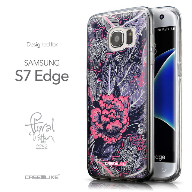 Front & Side View - CASEiLIKE Samsung Galaxy S7 Edge back cover Vintage Roses and Feathers Blue 2252