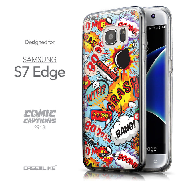 Front & Side View - CASEiLIKE Samsung Galaxy S7 Edge back cover Comic Captions Blue 2913