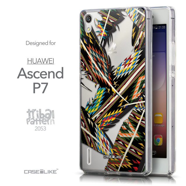 Front & Side View - CASEiLIKE Huawei Ascend P7 back cover Indian Tribal Theme Pattern 2053