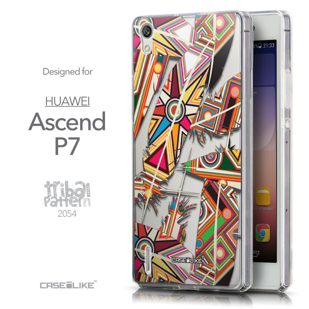 Front & Side View - CASEiLIKE Huawei Ascend P7 back cover Indian Tribal Theme Pattern 2054