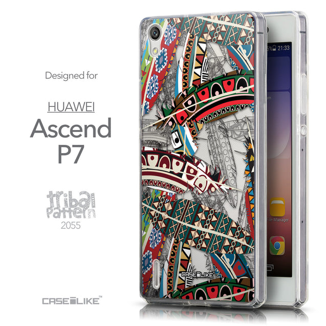 Front & Side View - CASEiLIKE Huawei Ascend P7 back cover Indian Tribal Theme Pattern 2055