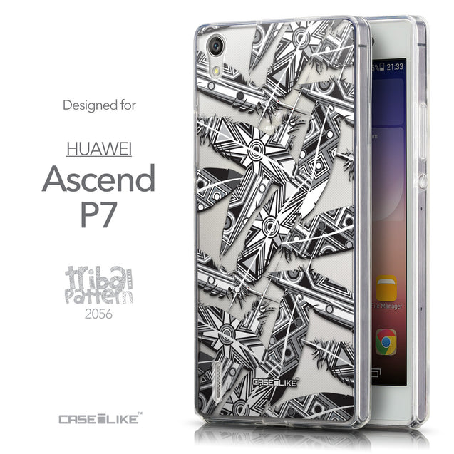 Front & Side View - CASEiLIKE Huawei Ascend P7 back cover Indian Tribal Theme Pattern 2056