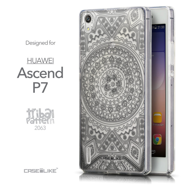Front & Side View - CASEiLIKE Huawei Ascend P7 back cover Indian Line Art 2063