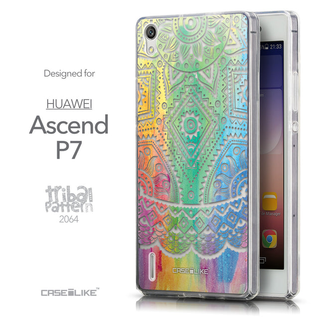Front & Side View - CASEiLIKE Huawei Ascend P7 back cover Indian Line Art 2064