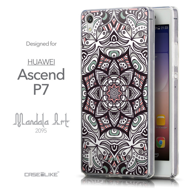 Front & Side View - CASEiLIKE Huawei Ascend P7 back cover Mandala Art 2095