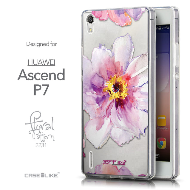Front & Side View - CASEiLIKE Huawei Ascend P7 back cover Watercolor Floral 2231