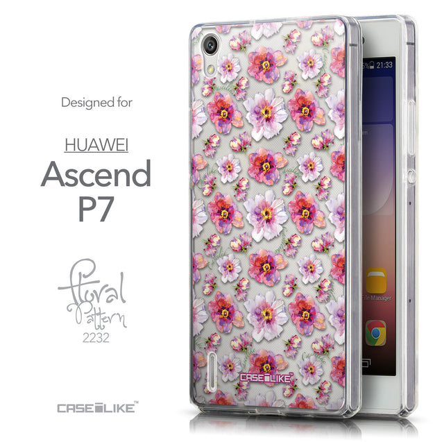 Front & Side View - CASEiLIKE Huawei Ascend P7 back cover Watercolor Floral 2232
