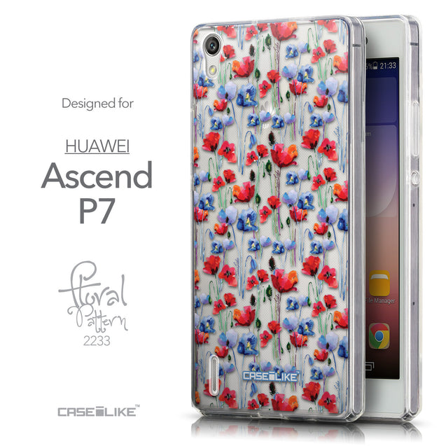 Front & Side View - CASEiLIKE Huawei Ascend P7 back cover Watercolor Floral 2233