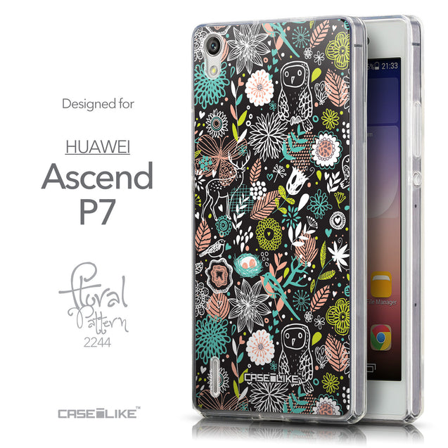 Front & Side View - CASEiLIKE Huawei Ascend P7 back cover Spring Forest Black 2244