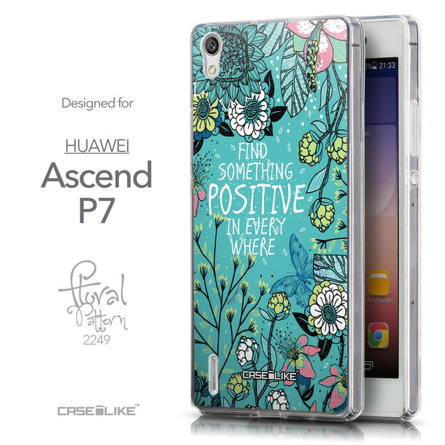 Front & Side View - CASEiLIKE Huawei Ascend P7 back cover Blooming Flowers Turquoise 2249