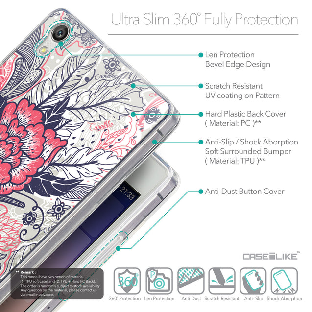 Details in English - CASEiLIKE Huawei Ascend P7 back cover Vintage Roses and Feathers Beige 2251