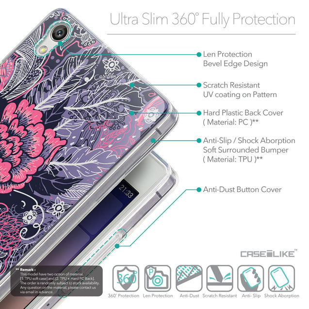 Details in English - CASEiLIKE Huawei Ascend P7 back cover Vintage Roses and Feathers Blue 2252