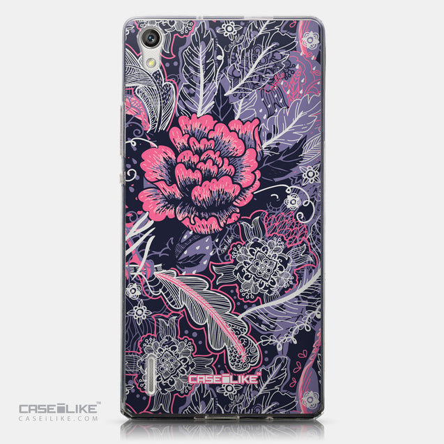 CASEiLIKE Huawei Ascend P7 back cover Vintage Roses and Feathers Blue 2252