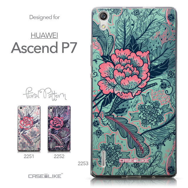 Collection - CASEiLIKE Huawei Ascend P7 back cover Vintage Roses and Feathers Turquoise 2253
