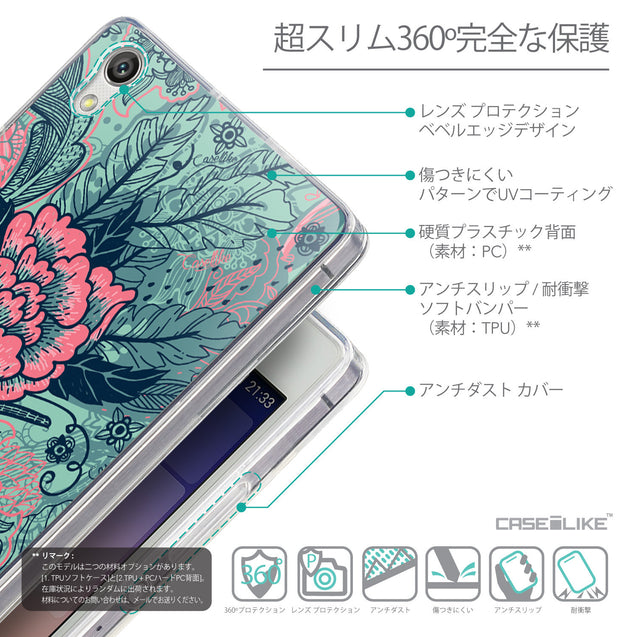 Details in Japanese - CASEiLIKE Huawei Ascend P7 back cover Vintage Roses and Feathers Turquoise 2253