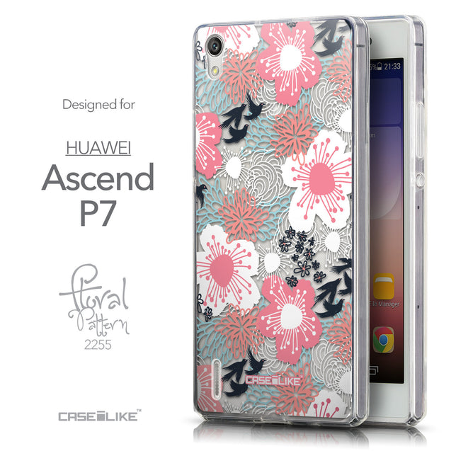 Front & Side View - CASEiLIKE Huawei Ascend P7 back cover Japanese Floral 2255