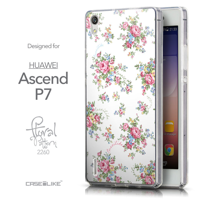 Front & Side View - CASEiLIKE Huawei Ascend P7 back cover Floral Rose Classic 2260