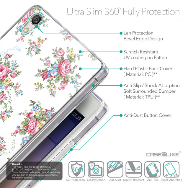 Details in English - CASEiLIKE Huawei Ascend P7 back cover Floral Rose Classic 2260