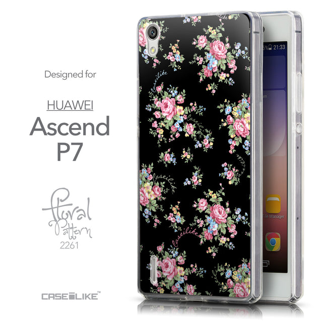 Front & Side View - CASEiLIKE Huawei Ascend P7 back cover Floral Rose Classic 2261