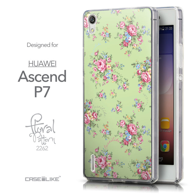 Front & Side View - CASEiLIKE Huawei Ascend P7 back cover Floral Rose Classic 2262