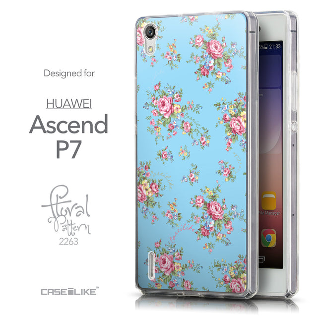 Front & Side View - CASEiLIKE Huawei Ascend P7 back cover Floral Rose Classic 2263