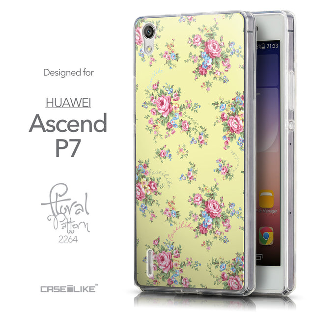Front & Side View - CASEiLIKE Huawei Ascend P7 back cover Floral Rose Classic 2264