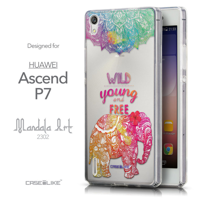 Front & Side View - CASEiLIKE Huawei Ascend P7 back cover Mandala Art 2302