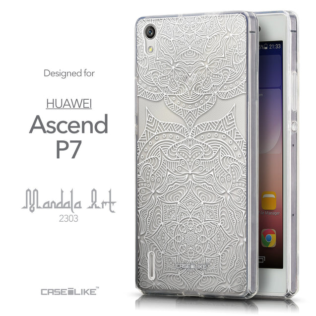 Front & Side View - CASEiLIKE Huawei Ascend P7 back cover Mandala Art 2303