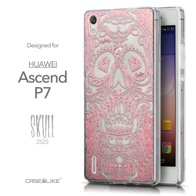 Front & Side View - CASEiLIKE Huawei Ascend P7 back cover Art of Skull 2525