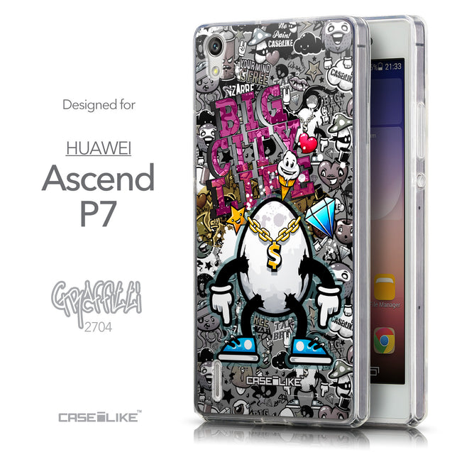 Front & Side View - CASEiLIKE Huawei Ascend P7 back cover Graffiti 2704