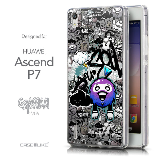 Front & Side View - CASEiLIKE Huawei Ascend P7 back cover Graffiti 2706