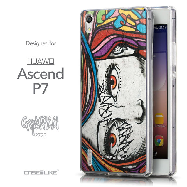 Front & Side View - CASEiLIKE Huawei Ascend P7 back cover Graffiti Girl 2725