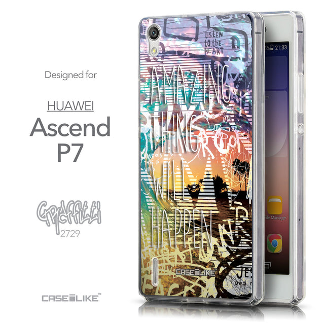 Front & Side View - CASEiLIKE Huawei Ascend P7 back cover Graffiti 2729