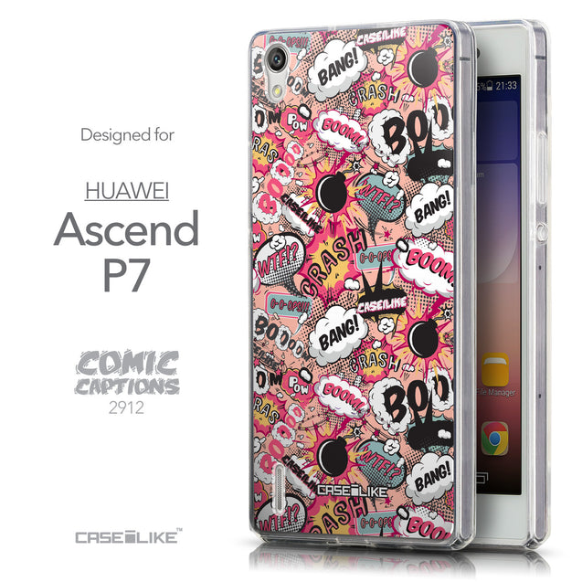 Front & Side View - CASEiLIKE Huawei Ascend P7 back cover Comic Captions Pink 2912
