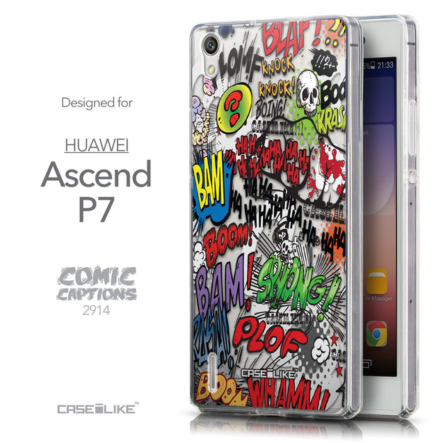 Front & Side View - CASEiLIKE Huawei Ascend P7 back cover Comic Captions 2914