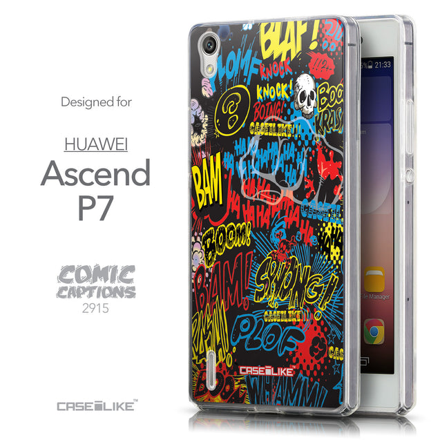 Front & Side View - CASEiLIKE Huawei Ascend P7 back cover Comic Captions Black 2915