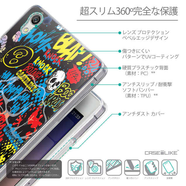 Details in Japanese - CASEiLIKE Huawei Ascend P7 back cover Comic Captions Black 2915