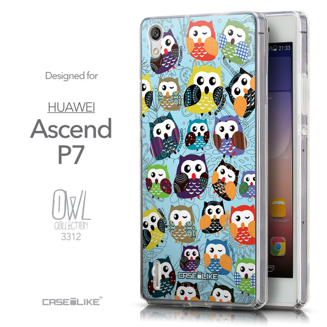 Front & Side View - CASEiLIKE Huawei Ascend P7 back cover Owl Graphic Design 3312