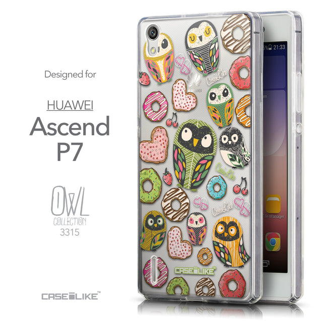 Front & Side View - CASEiLIKE Huawei Ascend P7 back cover Owl Graphic Design 3315