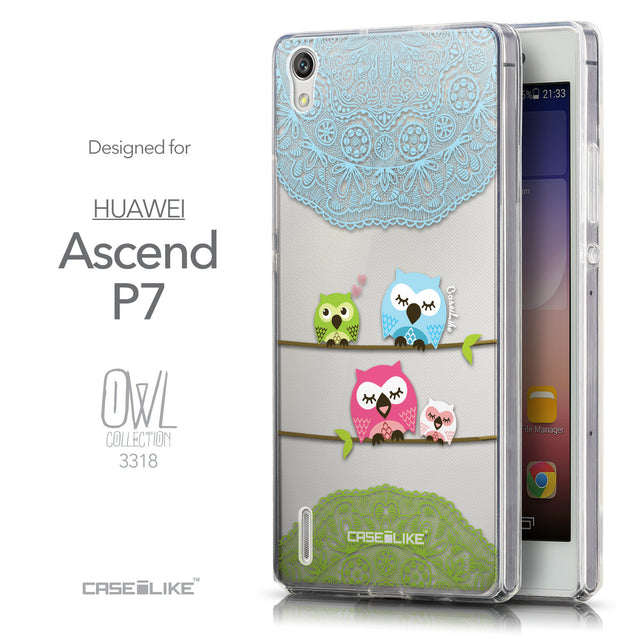 Front & Side View - CASEiLIKE Huawei Ascend P7 back cover Owl Graphic Design 3318