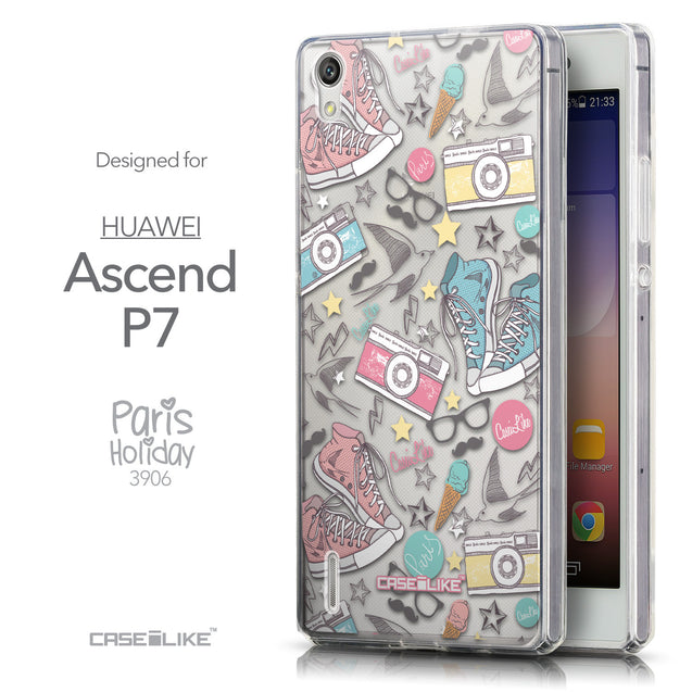 Front & Side View - CASEiLIKE Huawei Ascend P7 back cover Paris Holiday 3906