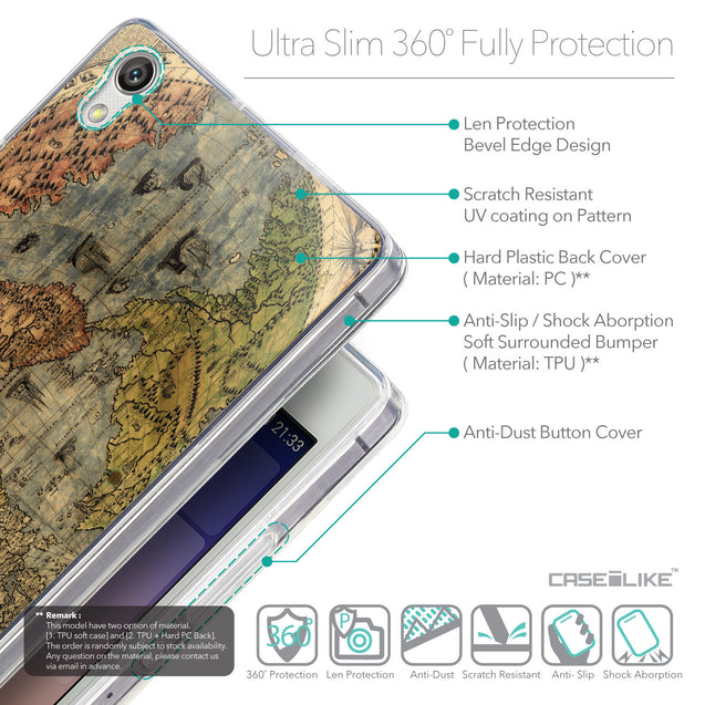Details in English - CASEiLIKE Huawei Ascend P7 back cover World Map Vintage 4608